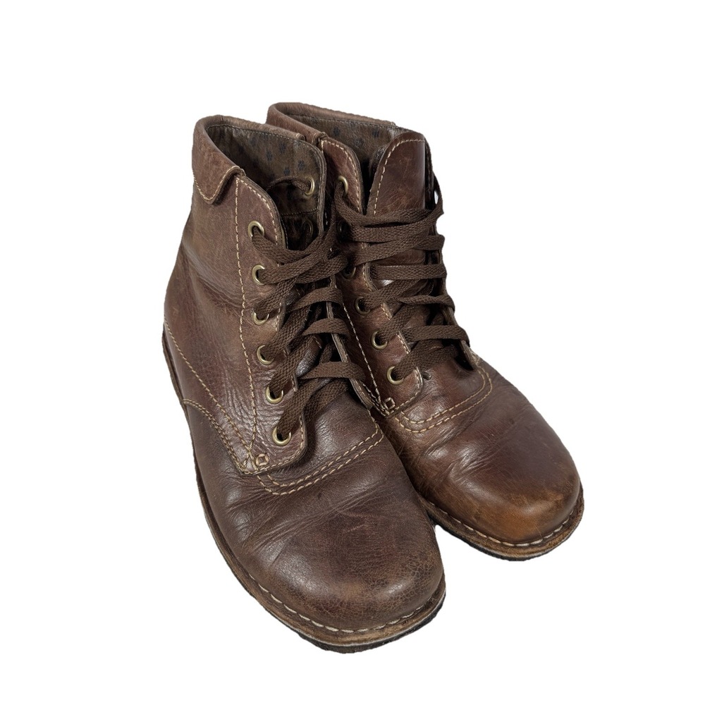 Simple Leather Lace Up Ankle Boots Womens 9 Brown Workwear Minimalist Comfort